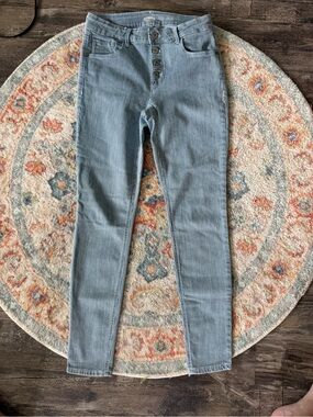 High-Rise Light Blue and White Stripe Skinny Jeans